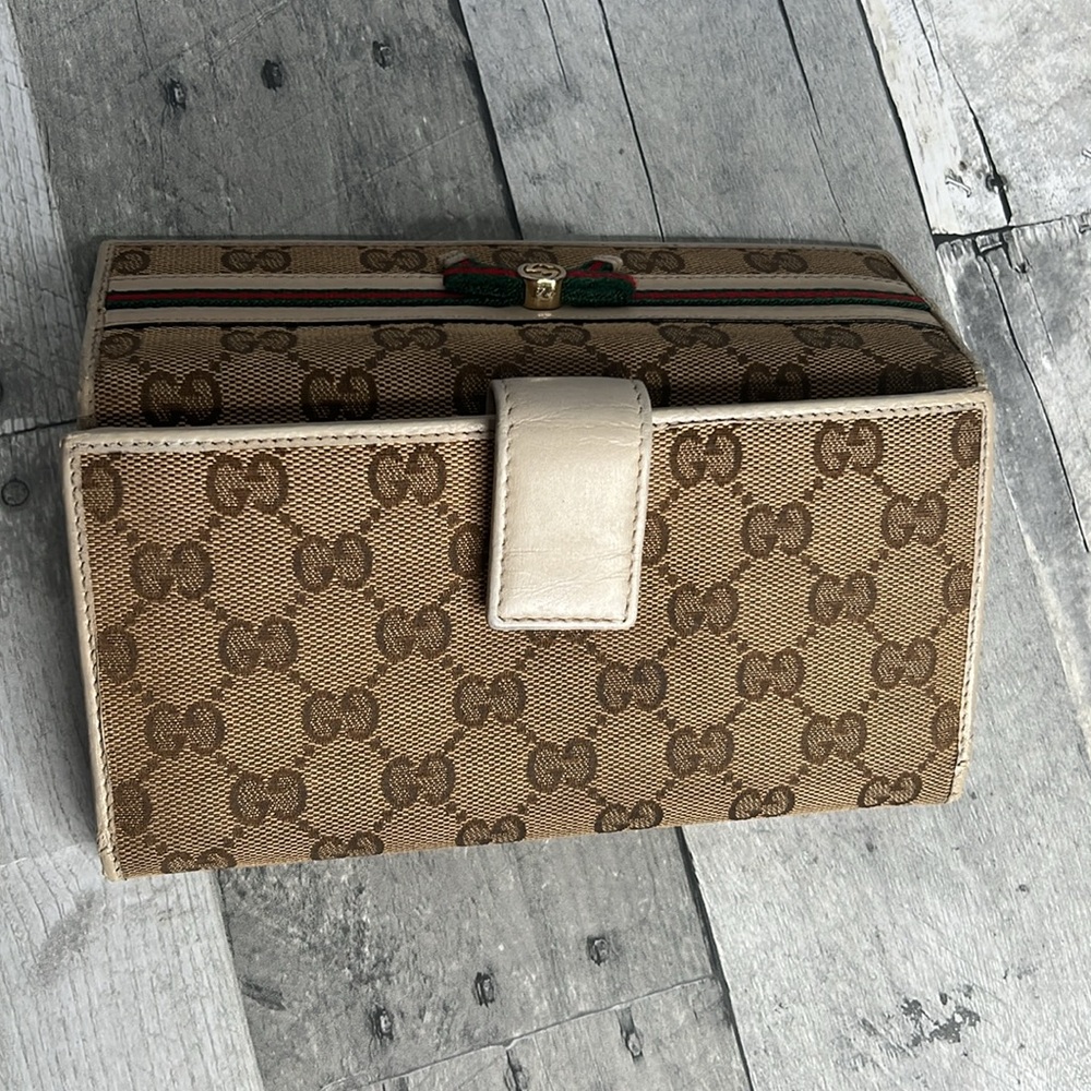 GUCCI Mayfair Authentic Long Monogram Bow Adorned Canvas Leather Wallet - Picture 11 of 12